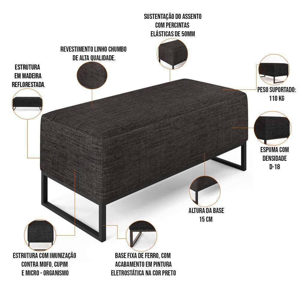 Puff Cléo W01 Base De Ferro 90 Cm Linho Chumbo - 5