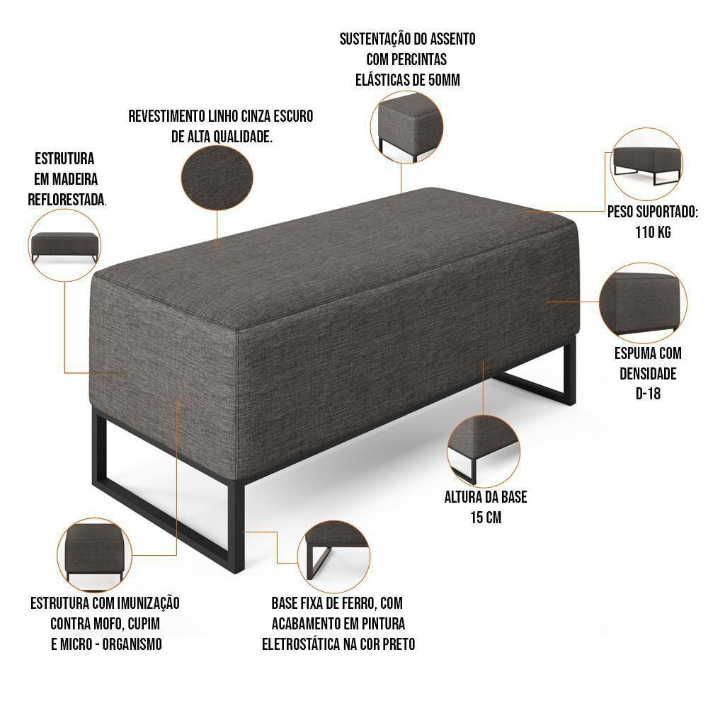 Puff Cléo W01 Base De Ferro 90 Cm Linho Cinza Escuro - 5