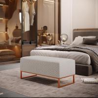 Puff Decorativo Sala De Estar Cléo 90cm Base De Ferro Cobre W01 Linho Bege - Lyam Decor - 7