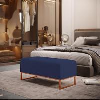 Puff Decorativo Sala De Estar Cléo 90cm Base De Ferro Cobre W01 Suede Azul Marinho - Lyam Decor - 7