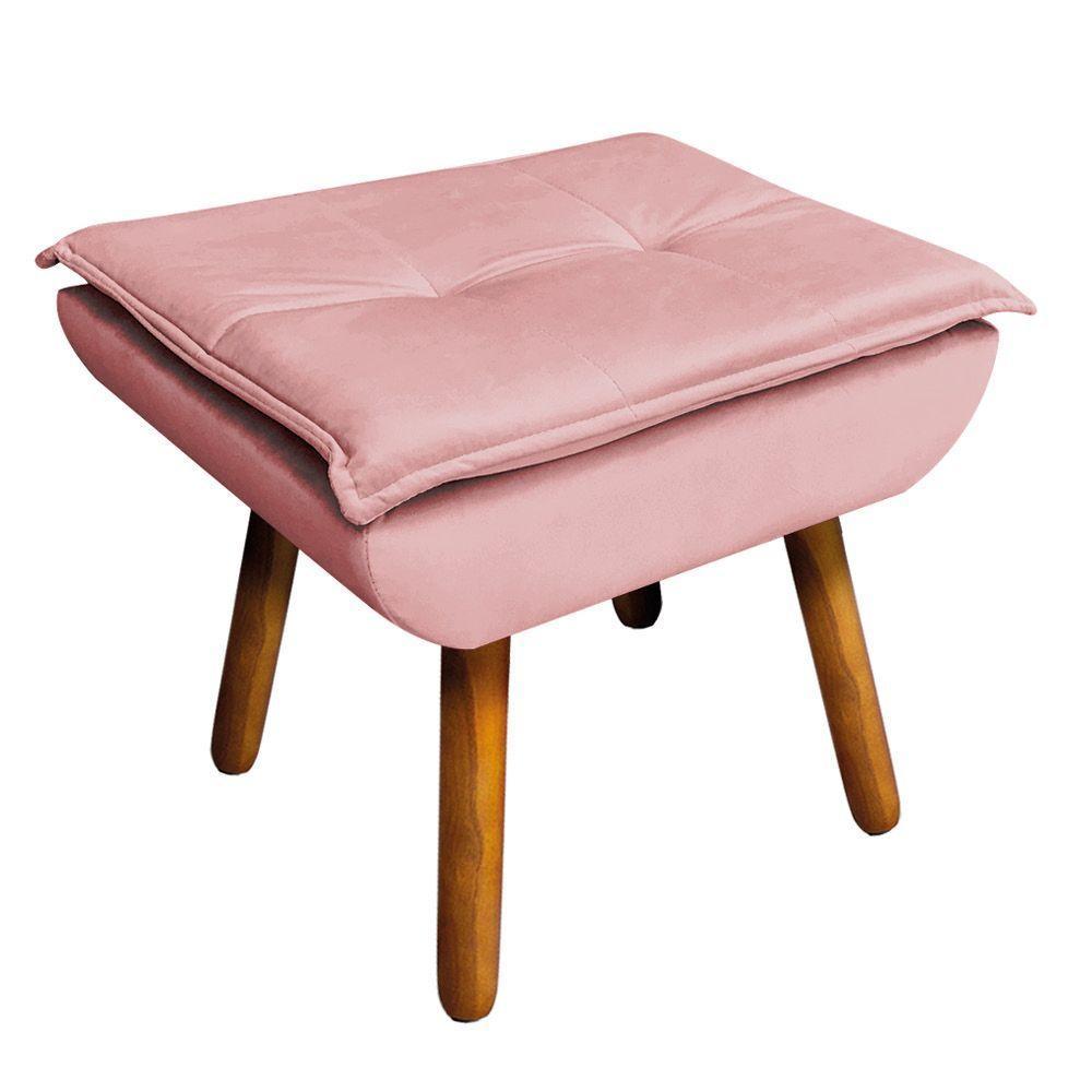 Puff Opala Veludo Rosê Pés Palito Castanho - D´rossi - 1