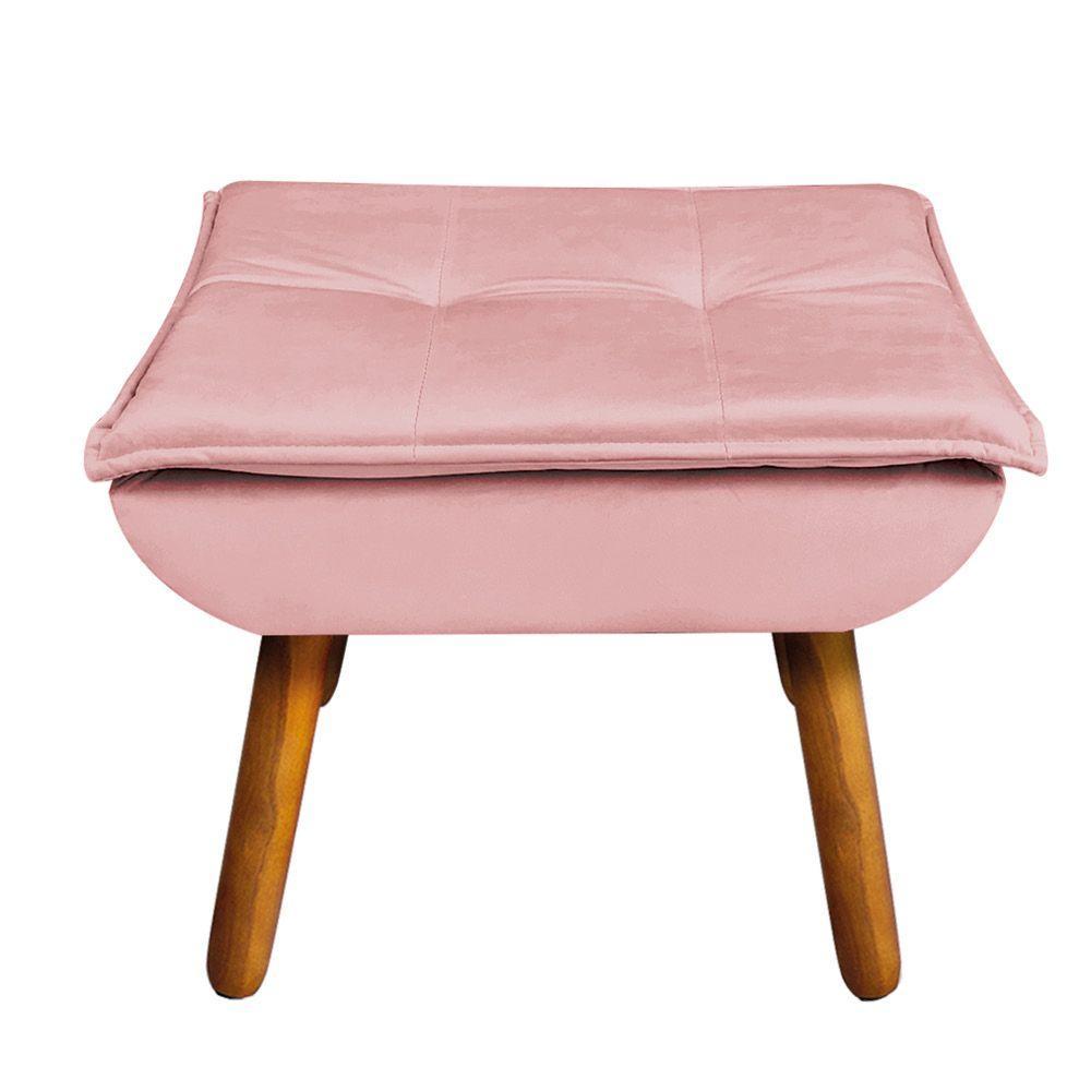 Puff Opala Veludo Rosê Pés Palito Castanho - D´rossi - 6