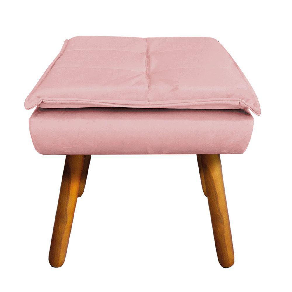 Puff Opala Veludo Rosê Pés Palito Castanho - D´rossi - 8