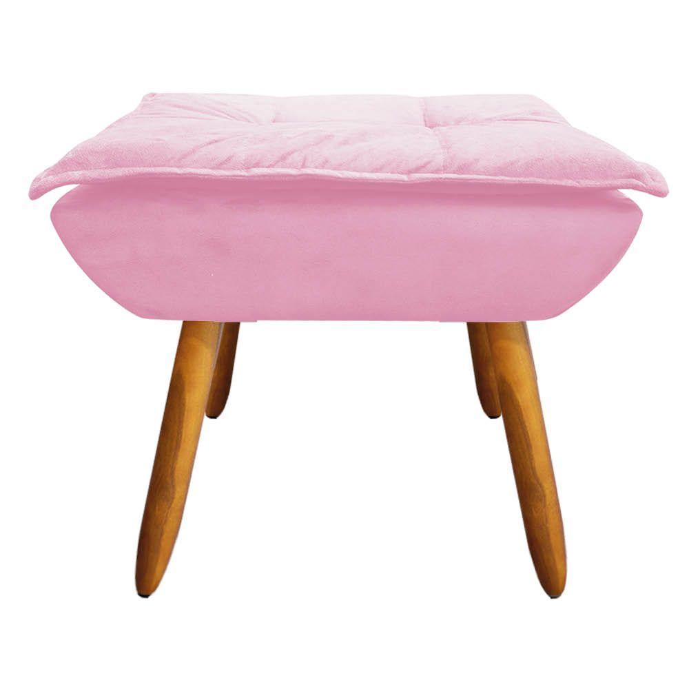 Puff Opala Suede Rosa Bebê Pés Palito Castanho D´rossi - 2