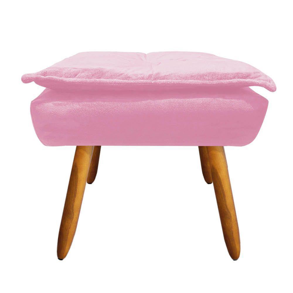 Puff Opala Suede Rosa Bebê Pés Palito Castanho D´rossi - 5