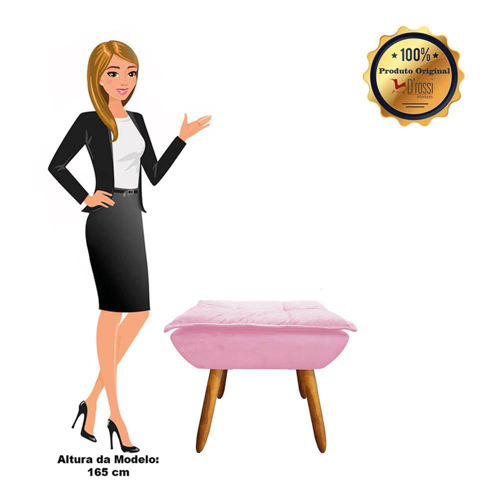 Puff Opala Suede Rosa Bebê Pés Palito Castanho D´rossi - 10