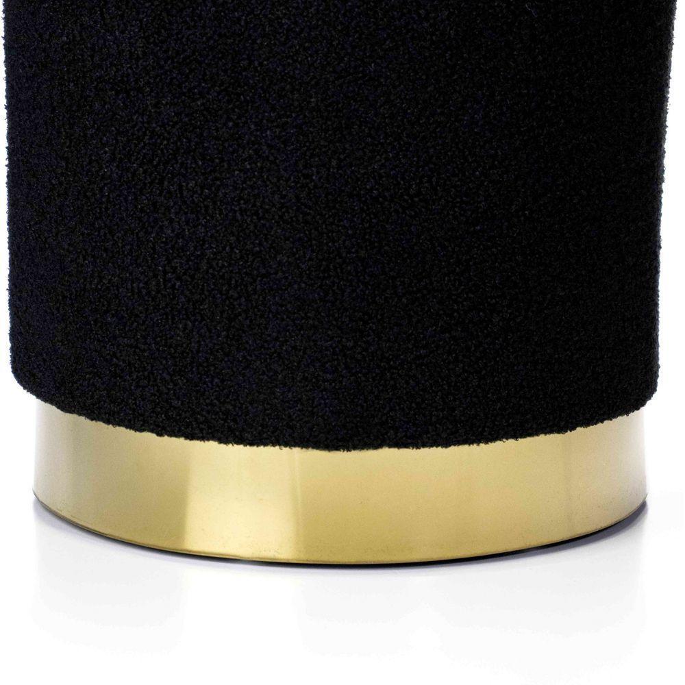 Puff Redondo Em Bouclê Preto Com Detalhe Dourado Na Base 40cm - 2