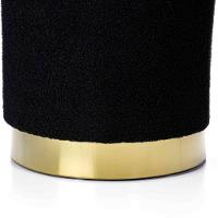 Puff Redondo Em Bouclê Preto Com Detalhe Dourado Na Base 40cm - 2