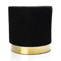 Puff Redondo Em Bouclê Preto Com Detalhe Dourado Na Base 40cm - 5