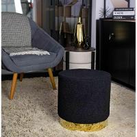 Puff Redondo Em Bouclê Preto Com Detalhe Dourado Na Base 40cm - 6