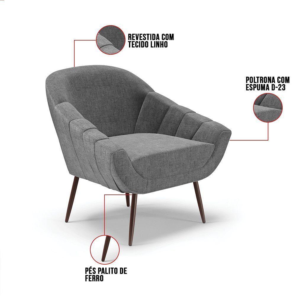 01 Namoradeira 02 Lugares E 01 Poltrona Linho Grafite - 4