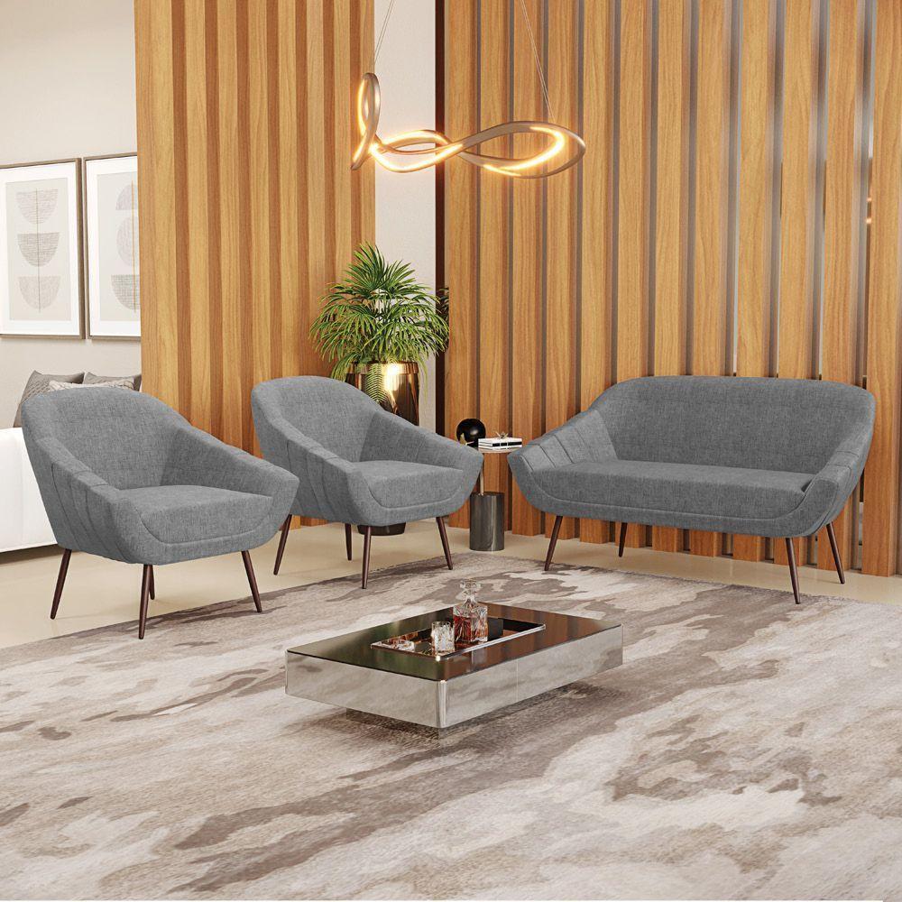 01 Namoradeira 02 Lugares E 01 Poltrona Linho Grafite - 8