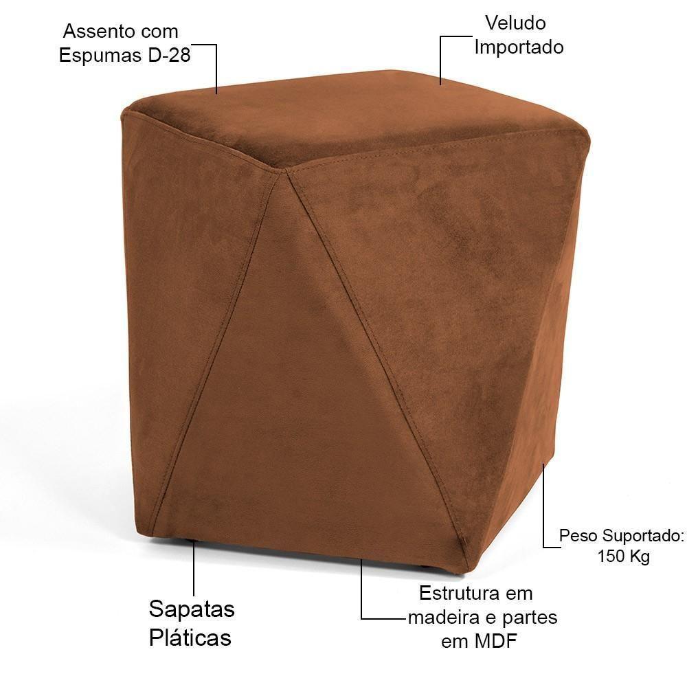 Puff Para Sala De Estar Ametista D02 Veludo Telha C-262 - 3
