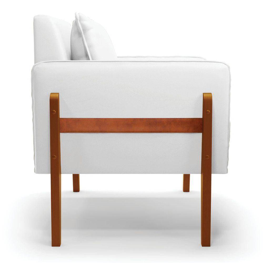 Kit 02 Poltronas Lana Corino Branco Base De Madeira - 6