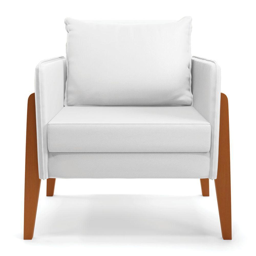Kit 02 Poltronas Lana Corino Branco Base De Madeira - 7