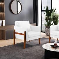 Kit 02 Poltronas Lana Corino Branco Base De Madeira - 8