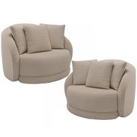 Kit 02 Poltronas Decorativa Para Sala De Estar Base Giratória Witta M03 Linho Cru - Lyam Decor - 1