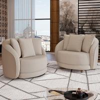 Kit 02 Poltronas Decorativa Para Sala De Estar Base Giratória Witta M03 Linho Cru - Lyam Decor