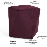 Puff Para Sala De Estar Ametista D02 Veludo Marsala C-278 - 3