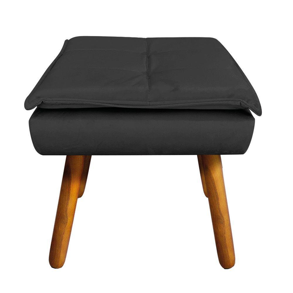 Puff Opala Veludo Preto Pés Palito Castanho - D´rossi - 6