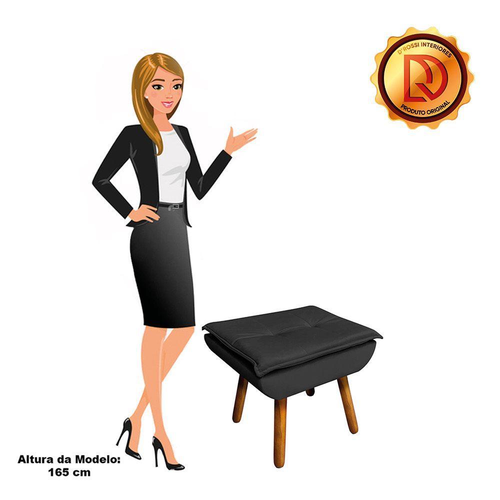 Puff Opala Veludo Preto Pés Palito Castanho - D´rossi - 9