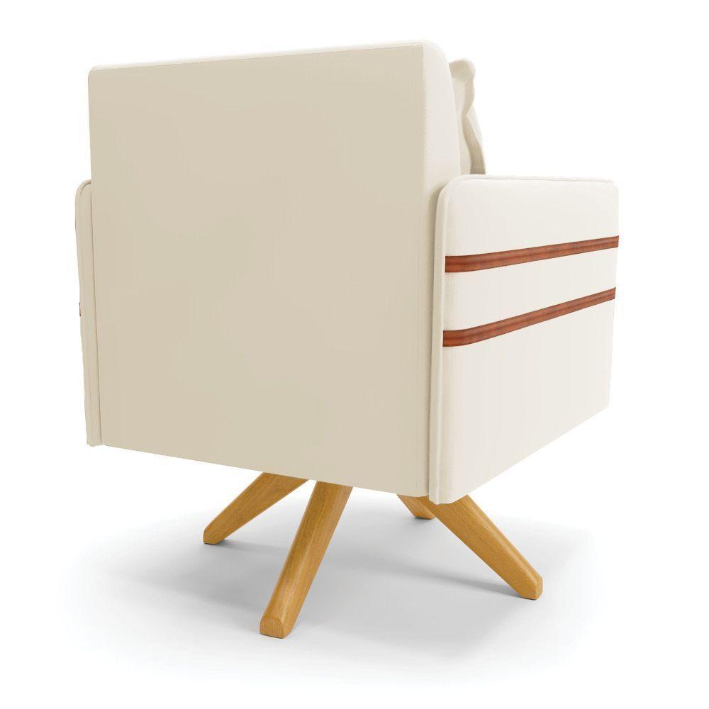 Kit 02 Poltronas Giratória Veludo Bege Base De Madeira Ma30 - 5