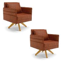 Kit 02 Poltronas Giratória Nozes Base De Madeira Ma30 - 1