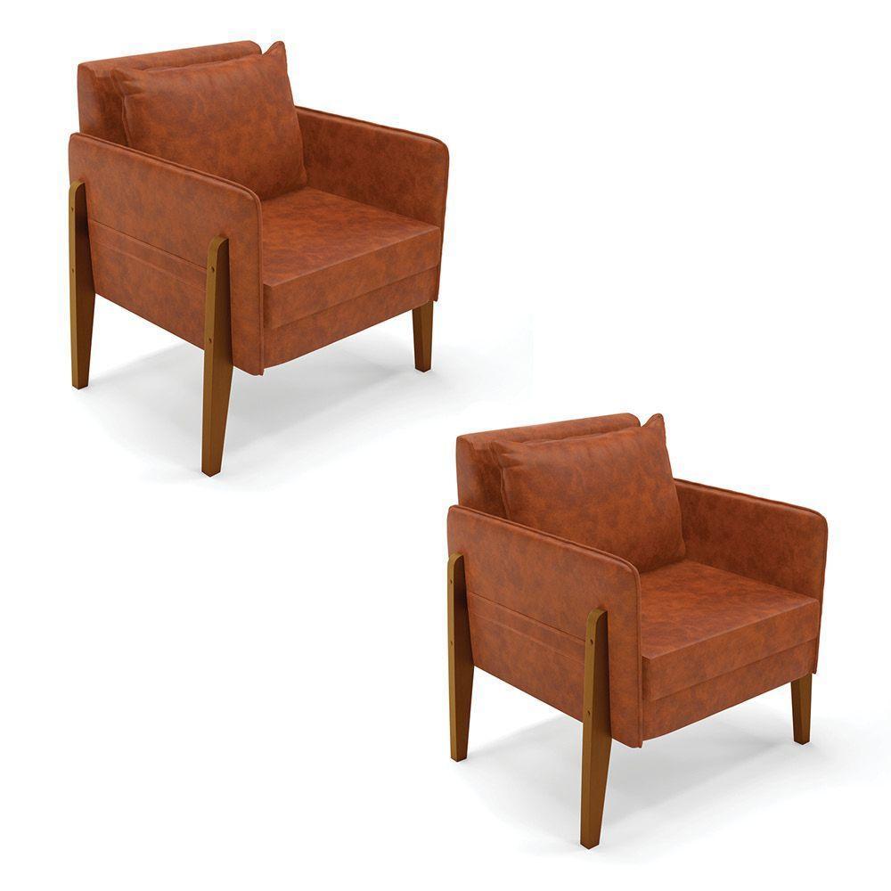 Kit 02 Poltronas Lana Corano Nozes Base De Madeira - 1