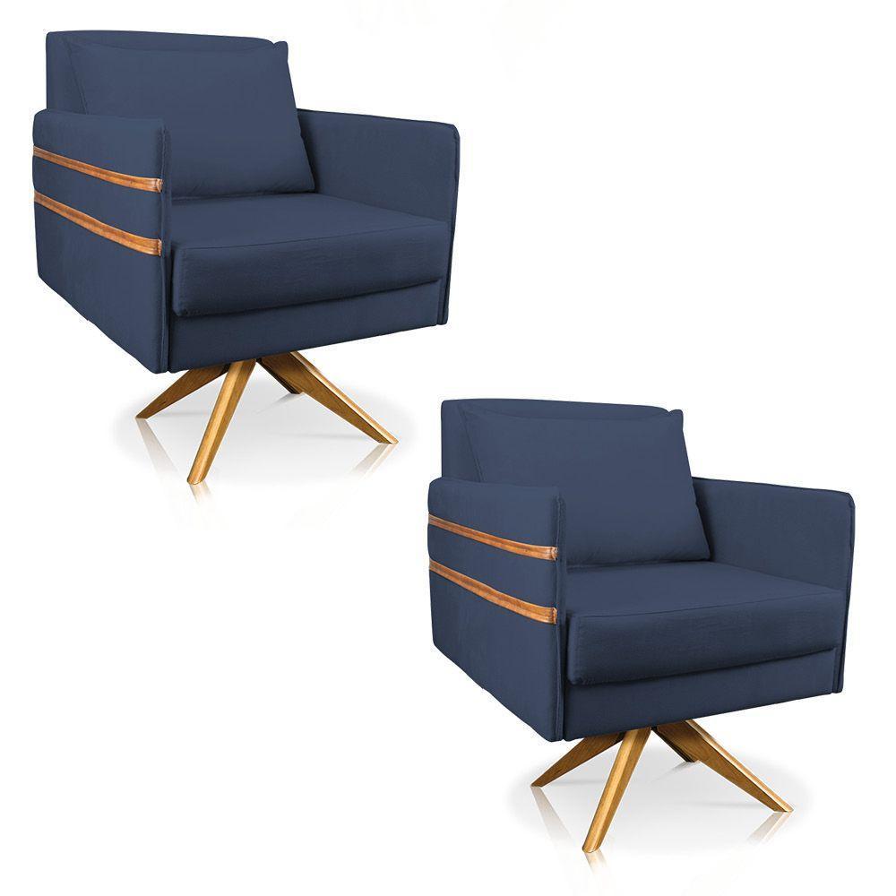 Kit 02 Poltronas Giratória Mari Suede Azul Marinho - 1
