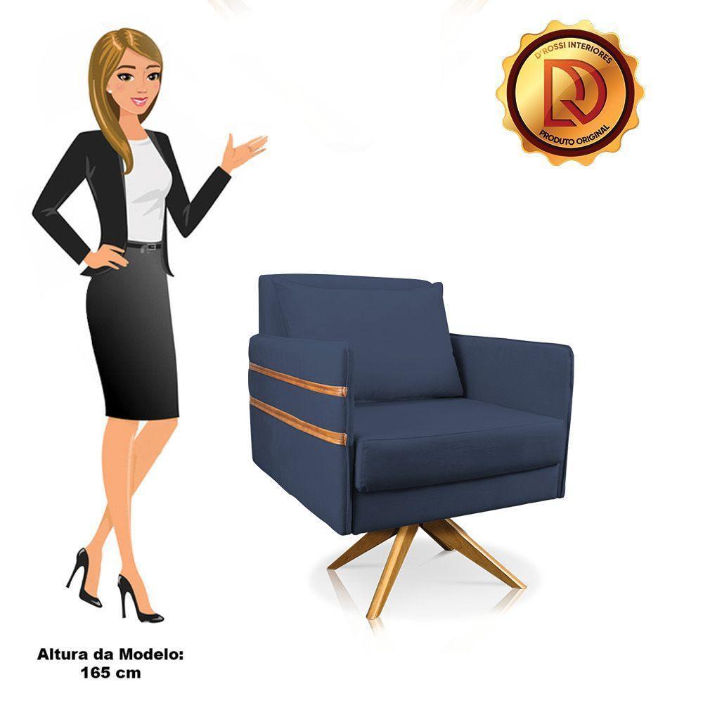 Kit 02 Poltronas Giratória Mari Suede Azul Marinho - 3