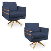 Kit 02 Poltronas Giratória Mari Suede Azul Marinho - 1