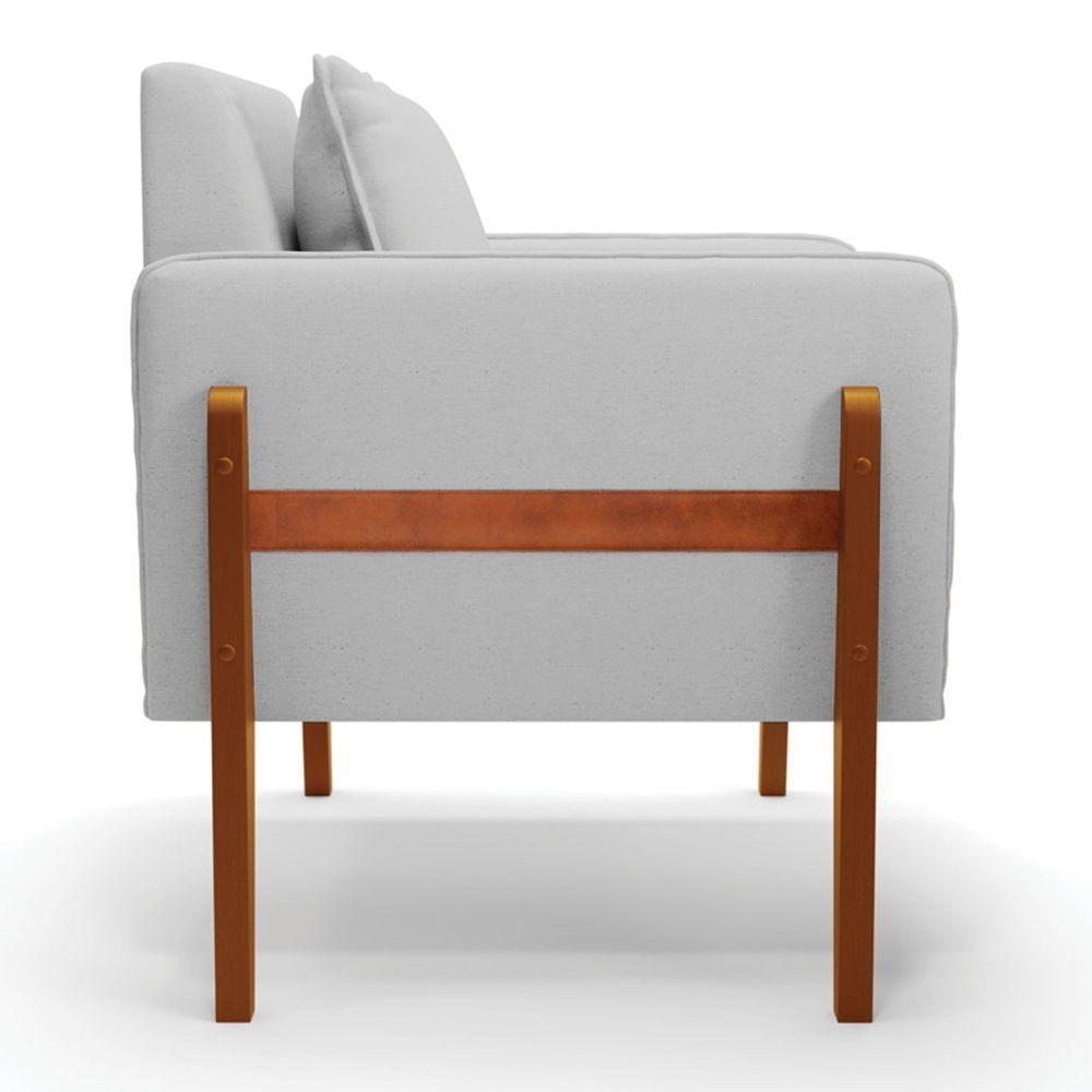 Kit 02 Poltronas Lana Linho Cinza A05 Base De Madeira - 5