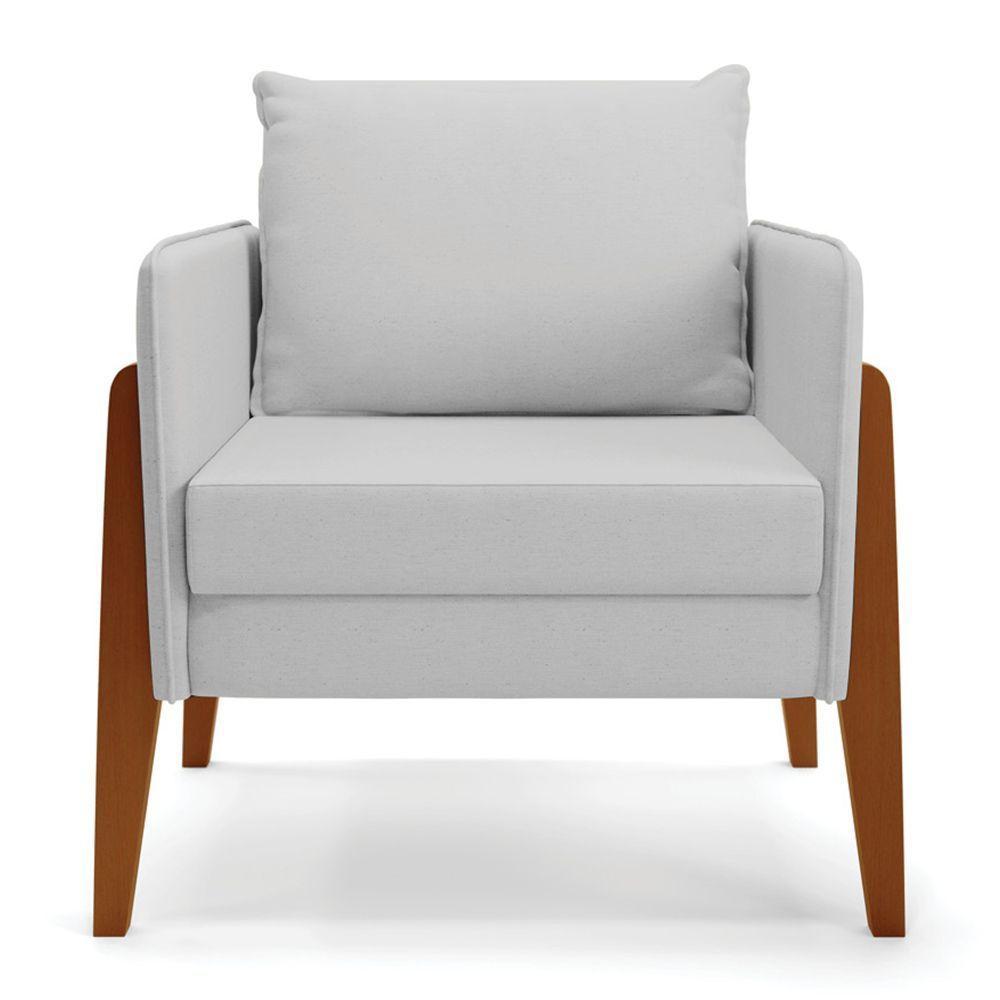 Kit 02 Poltronas Lana Linho Cinza A05 Base De Madeira - 6