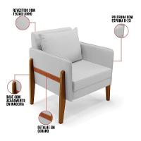 Kit 02 Poltronas Lana Linho Cinza A05 Base De Madeira - 3