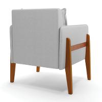 Kit 02 Poltronas Lana Linho Cinza A05 Base De Madeira