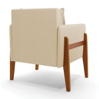 Kit 02 Poltronas Lana Linho Base De Madeira A19 Bege - 5