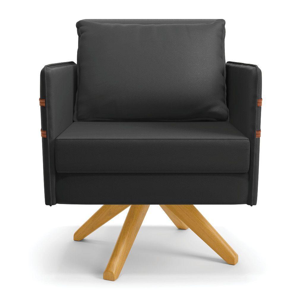 Kit 02 Poltronas Corino Preto Base De Madeira Ma30 - 7