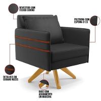 Kit 02 Poltronas Corino Preto Base De Madeira Ma30