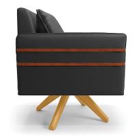 Kit 02 Poltronas Corino Preto Base De Madeira Ma30 - 6