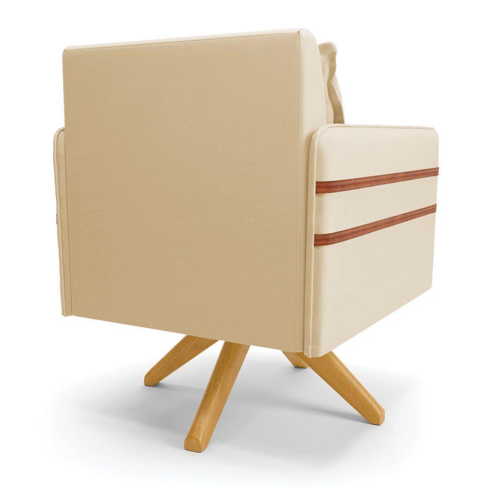 Kit 02 Poltronas Giratória Corino Base De Madeira Ma30 Bege - 5