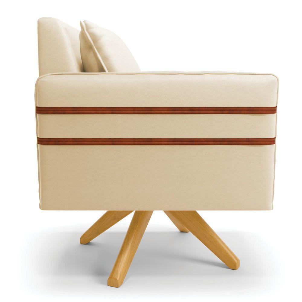 Kit 02 Poltronas Giratória Corino Base De Madeira Ma30 Bege - 6