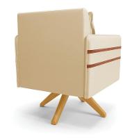 Kit 02 Poltronas Giratória Corino Base De Madeira Ma30 Bege - 5