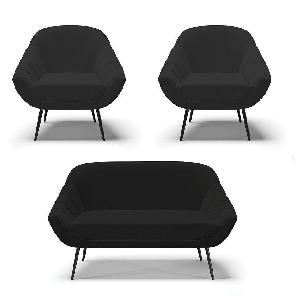 01 Namoradeira 02 Lugares E 02 Poltronas Linho Cor A79 Preto - 1