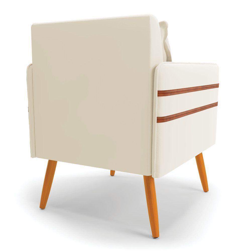 Kit 02 Poltronas Mari Veludo Bege Pés Palito Castanho - 5