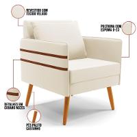 Kit 02 Poltronas Mari Veludo Bege Pés Palito Castanho