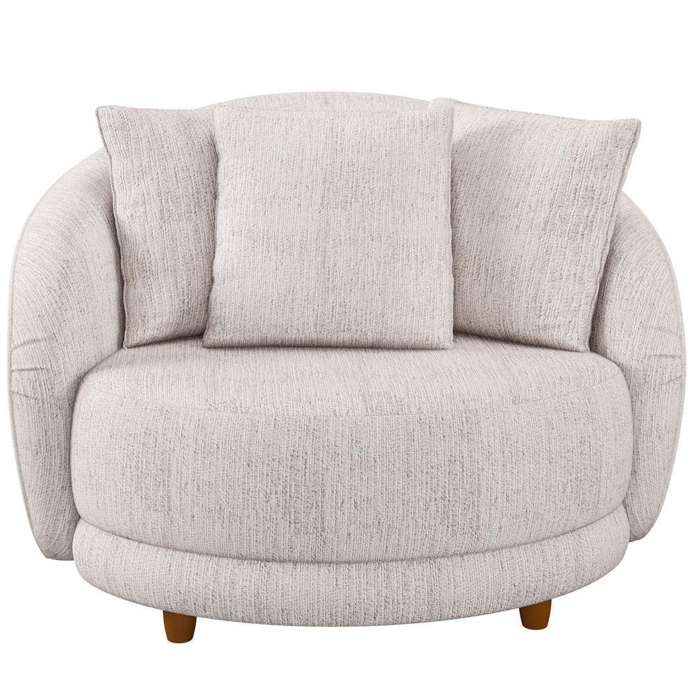 Kit 02 Poltronas Decorativa Fixa Pés De Madeira Witta M03 Couríssimo Whisky Linho Bege - Lyam Decor - 4