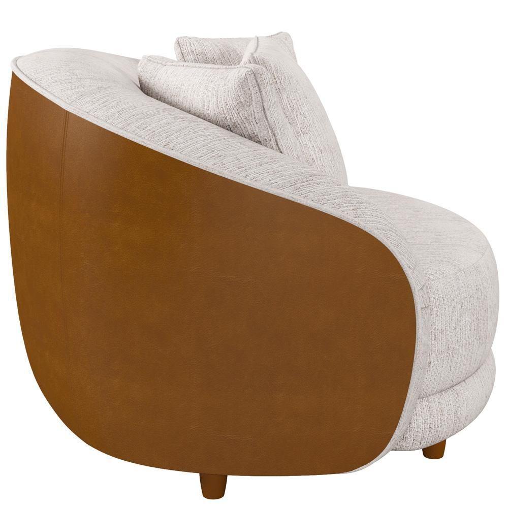 Kit 02 Poltronas Decorativa Fixa Pés De Madeira Witta M03 Couríssimo Whisky Linho Bege - Lyam Decor - 8