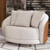 Kit 02 Poltronas Decorativa Fixa Pés De Madeira Witta M03 Couríssimo Whisky Linho Bege - Lyam Decor - 7