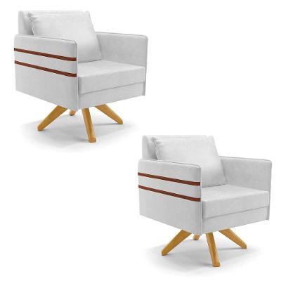 Kit 02 Poltronas Giratória Branco Base De Madeira Ma30