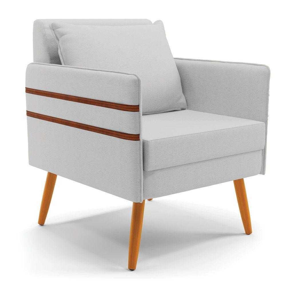 Kit 02 Poltronas Mari Linho Pés Palito Castanho A05 Cinza - 8